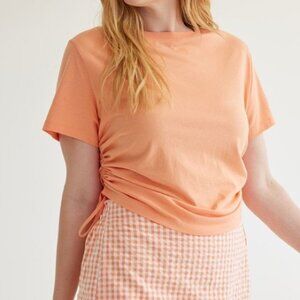 Short Sleeve Shirred Tencel T-shirt with Drawsting